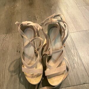 Public Desire Bonita Nude Lace Up Suede Heels